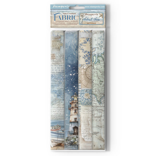 Stamperia Polyester Fabric 12"X12" 4/Pkg, Silent Sea