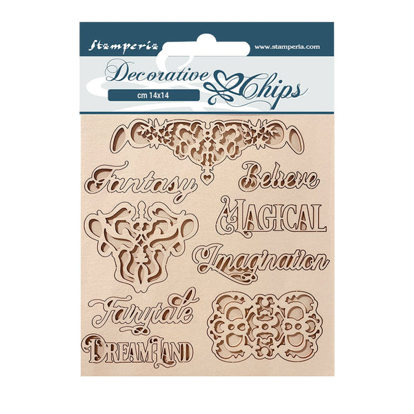 Stamperia Decorative Chips 5.5"X5.5", Magic Forest - Writing & Plates