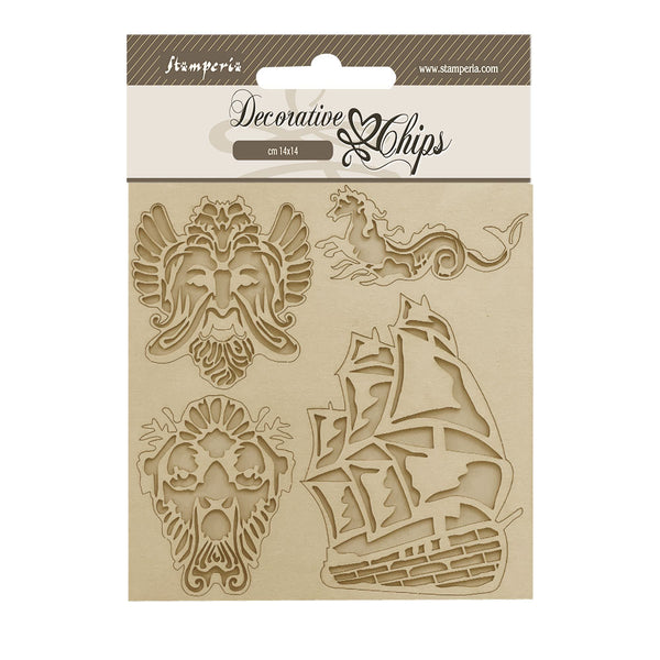 Stamperia, Decorative Chips 5.5"X5.5", Songs of the Sea, Sailing Ship