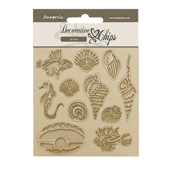 Stamperia, Decorative Chips 5.5"X5.5", Songs of the Sea, Shells and Fish