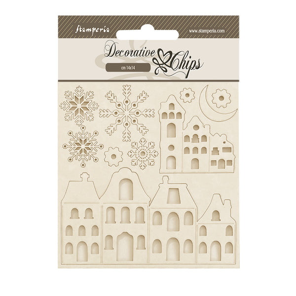 Stamperia Decorative Chips 5.5"X5.5", Gear Up For Christmas, Cozy Houses
