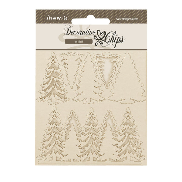 Stamperia Decorative Chips 5.5"X5.5", Gear Up For Christmas, Trees