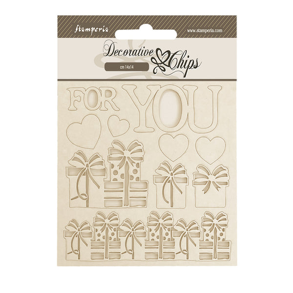 Stamperia Decorative Chips 5.5"X5.5", Gear Up For Christmas, For You