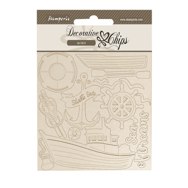 Stamperia Decorative Chips 5.5"X5.5", Silent Sea, Boat (SCB263)