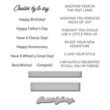 Spellbinders, Clear Stamp & Die Set, Classic Road Legends by Mindy Eggen, Cruisin' By Sentiments (SDS-204)