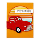 Spellbinders, Clear Stamp & Die Set, Classic Road Legends by Mindy Eggen, Cruisin' By Sentiments (SDS-204)
