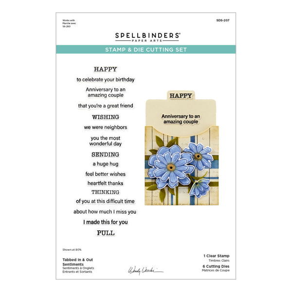 Spellbinders, Clear Stamp & Die Set by Wendy Vecchi, Tabbed Classics, Tabbed In & Out Sentiments (SDS-207)