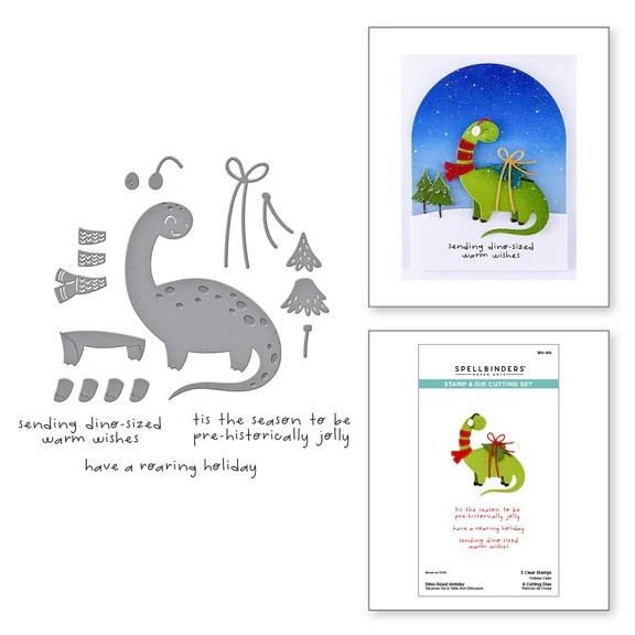 Spellbinders, Independent Exclusive, Clear Stamp & Die Set, Dino-Sized Holiday (SDS-209)