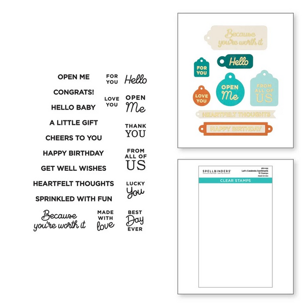 Spellbinders, Clear Stamp Set, Let's Celebrate Sentiments (STP-102)