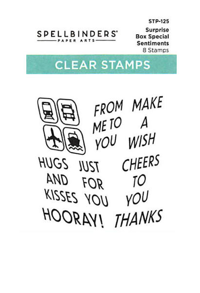 Spellbinders, Clear Stamp Set from the Birthday Celebrations, Surprise Box Special Sentiments (STP-125)