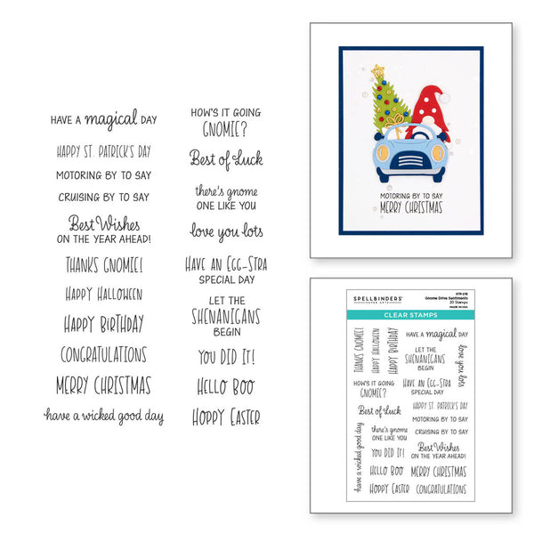 Spellbinders Clear Stamp Set, From the Gnome Drive Collection, Gnome Drive Sentiments (STP-215)