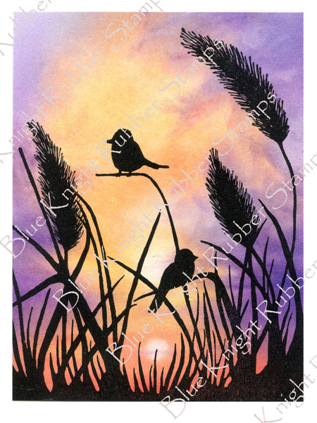 Blue Knight Rubber Stamps, Silhouette Birds and Grass