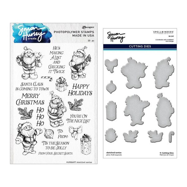 Simon Hurley create. Clear Stamps 6"X9" & Dies Set Combo, Sketched Santas