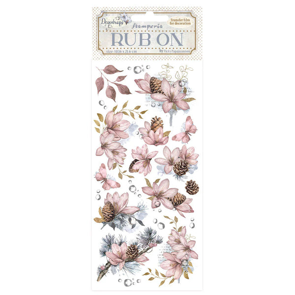 Stamperia, Rub-On 4"X8.5", Create Happiness Dewdrops by Vicky Papaioannou, Pinecones And Flowers