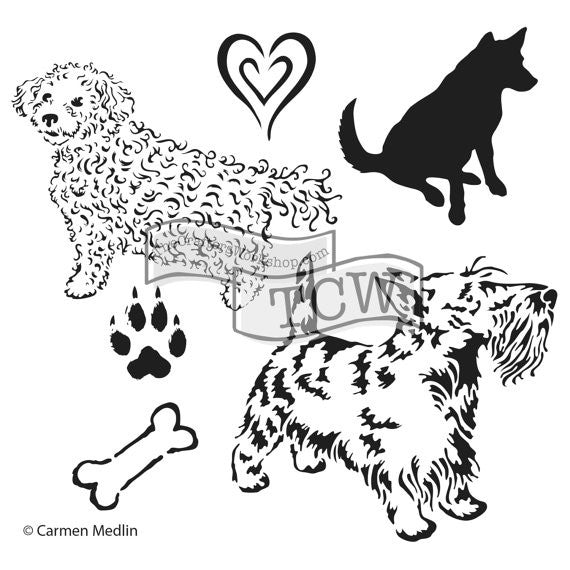 Crafter's Workshop Stencil, 6"X6" by Carmen Medlin, Mini Doggies