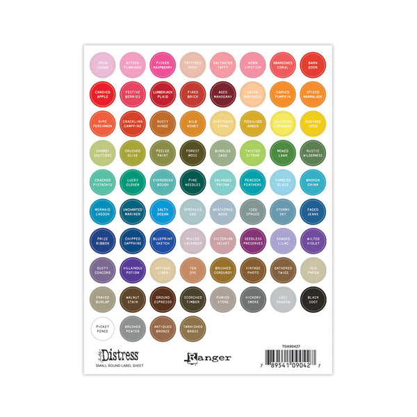 Tim Holtz Distress Small Round Label Sheets, White Fonts (TDA90427)