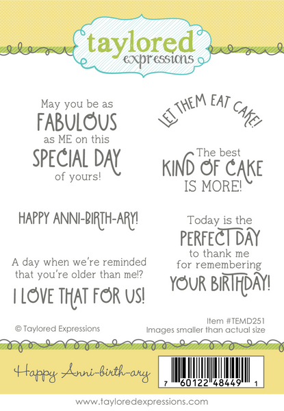 Taylored Expressions, Cling Stamp, Happy Anni-birth-ary Stamp Set (TEMD251)