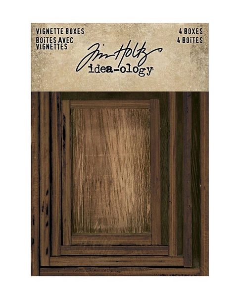 Tim Holtz Idea-Ology, Wooden Vignette Boxes, 4/Pkg, Brown (TH93279)