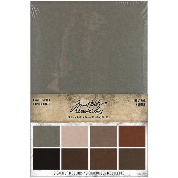 Tim Holtz Idea-Ology Kraft-Stock Stack Cardstock Pad 6"X9" 24/Pkg, Neutral, 8 Colors/3 Each (TH94111)