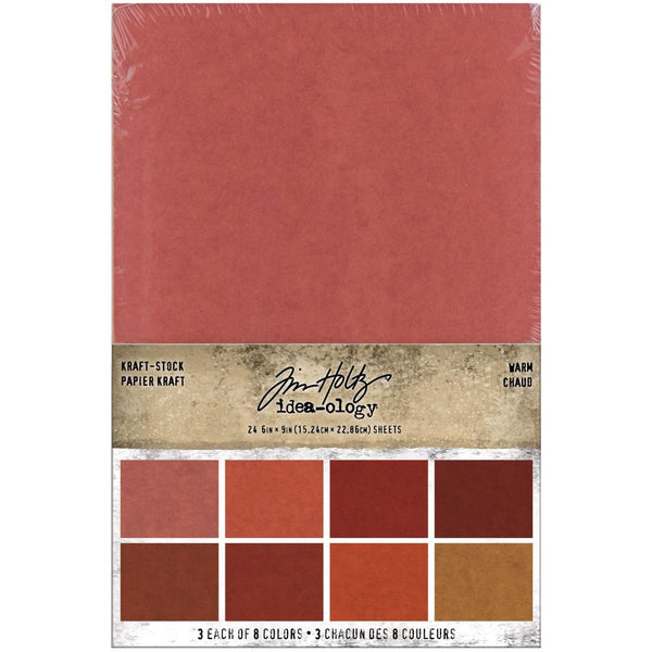Tim Holtz Idea-Ology Kraft-Stock Stack Cardstock Pad 6"X9" 24/Pkg, Cool, Warm, 8 Colors/3 Each