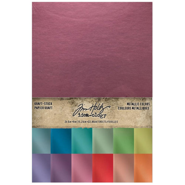 Tim Holtz Idea-Ology Kraft-Stock Stack Cardstock Pad 6"X9" 24/Pkg, Metallic Colors (TH94228)