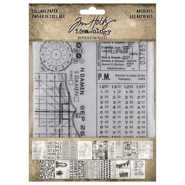 Tim Holtz Idea-ology Collage Paper Archives, 30 Pieces