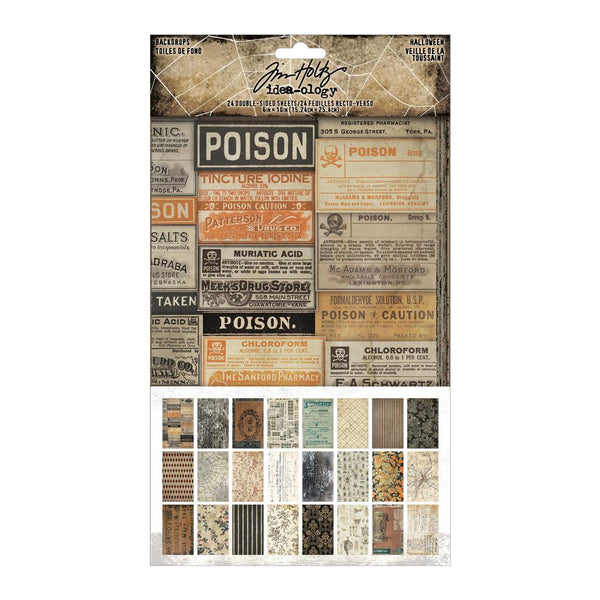 Tim Holtz Idea-Ology, Backdrops Double-Sided Cardstock 6"X10" 24/Pkg, Halloween (TH94433)