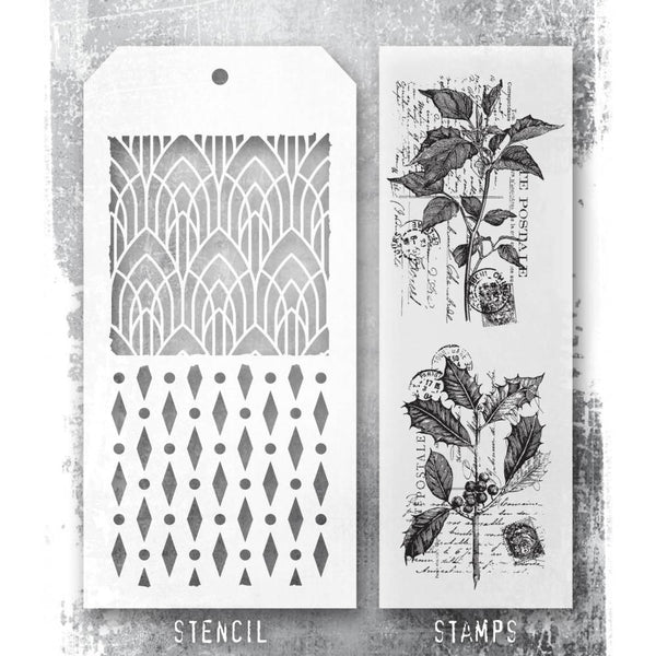 Tim Holtz Mixed-Media Stamps & Stencil, Festive Collage (THMM175)