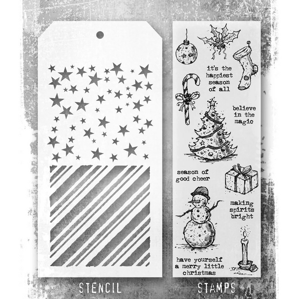 Tim Holtz Clear Stamps and Stencil Tattered Christmas, Peppermint, Falling Stars