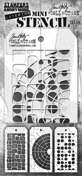Stampers Anonymous, Tim Holtz Mini Layered Stencil Set 3/Pkg, Set #59