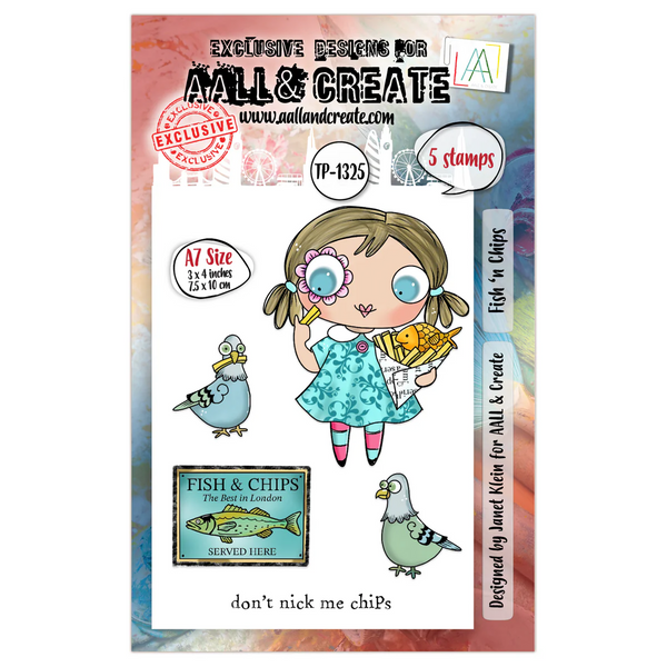 AALL & Create, #TP-1325, Fish 'n Chips, A7 Photopolymer Clear Stamp Set by Janet Klein