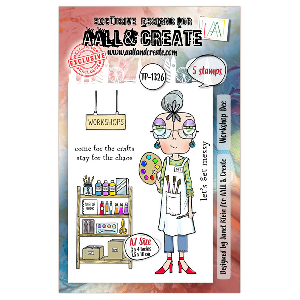 AALL & Create, #TP-1326, Workshop Dee, A7 Photopolymer Clear Stamp Set by Janet Klein