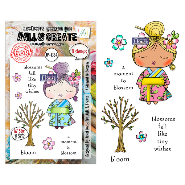 AALL & Create, #TP-1354, A Moment To Blossom, A7 Clear Stamp, Designed by Janet Klein