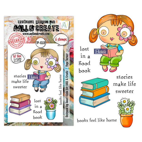 AALL & Create, #TP-1359, Page Turner, A7 Clear Stamp, Designed by Janet Klein