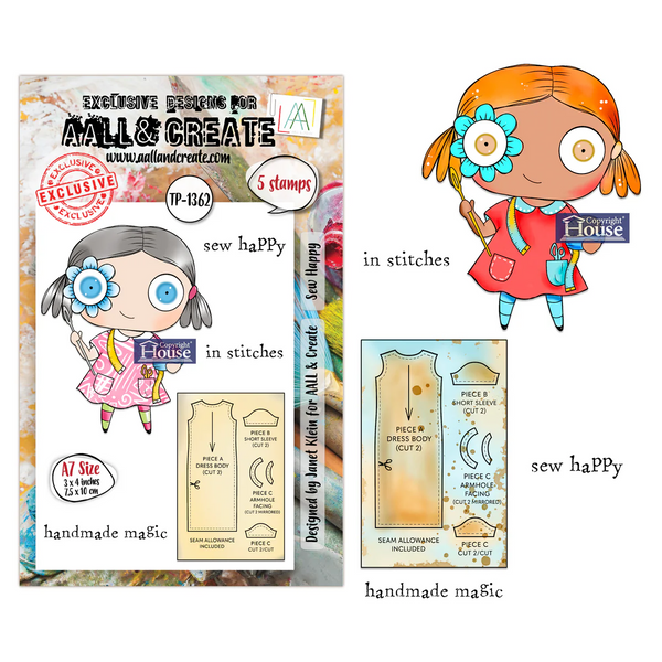 AALL & Create, #TP-1362, Sew Happy, A7 Clear Stamp, Designed by Janet Klein