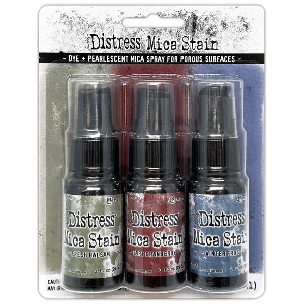 Tim Holtz Distress Mica Stain Set, Holiday Set# 3 (Fresh Balsam, Tart Cranberry, Winter Frost.)