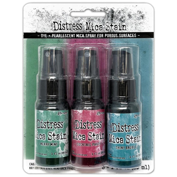 Tim Holtz Distress Mica Stain Set, Holiday Set# 4 (Merrymint, Cocktail Party and Shiny Bauble)