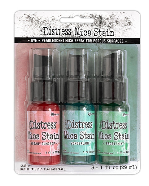 Tim Holtz Distress Mica Stain Set, Holiday Set #6 (Sugary Gumdrop, Wonderland & Frosty Mint)