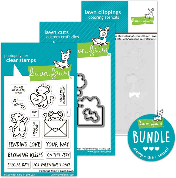 Lawn Fawn, Valentine Mice, Stamps, Dies and Coloring Stencils Bundle (LF3608, LF3609 & LF3610)