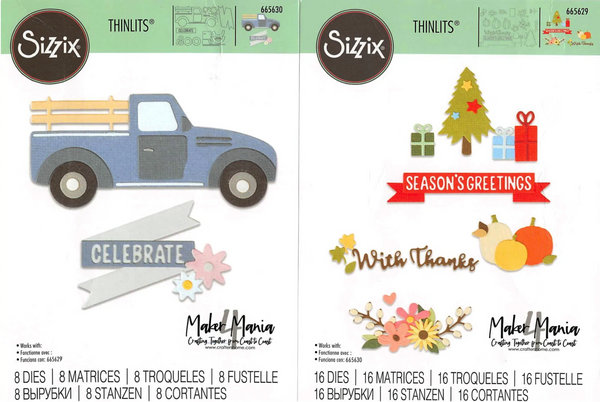 Sizzix Thinlits Dies, Exclusive Set for Crafters Home, Maker Mania 4, Vintage Truck & Season's Essentials