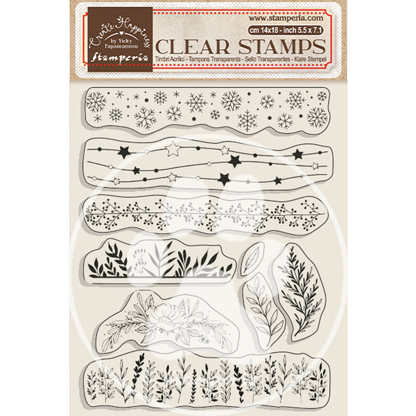 Stamperia, Create Happiness by Vicky Papaioannou, Christmas Plus Clear Stamps, Christmas Borders With Leaves