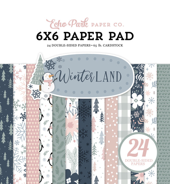 Echo Park Paper Pad, Double-Sided Paper Pad 6"X6" 24/Pkg, Winterland, 12 Designs/2 Each