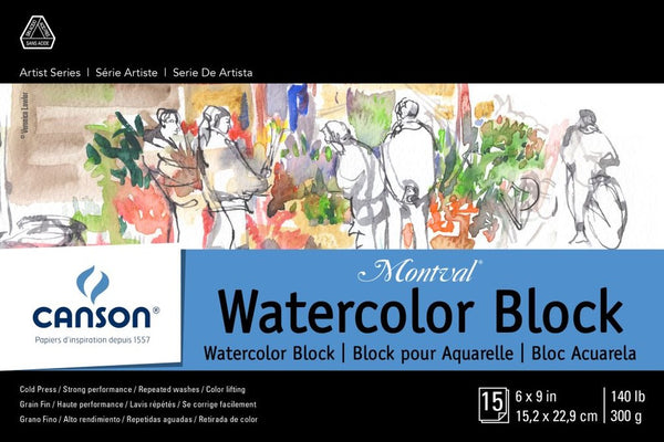 Canson, Artist Series, Montval Watercolor Cold Press, Paper Block, 6" x 9", 140lb (300g), 15/pk