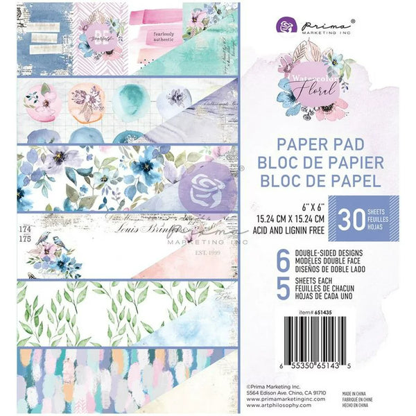 Prima Marketing, Double-Sided Paper Pad 6"X6", 30/Pkg, Watercolor Floral, 6 Designs/5 Each