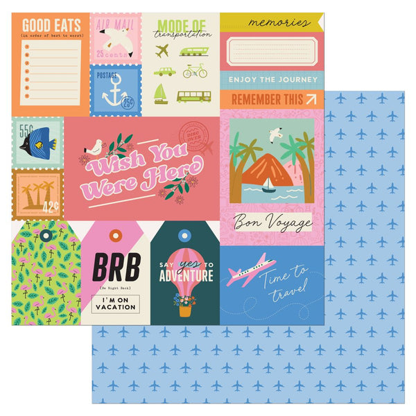 American Crafts, Patterned Double-Sided Cardstock 12"X12", Coast-to-Coast, Wish You Were Here (34025924)
