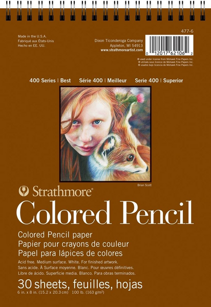 Strathmore, 400 Series, Professional Grade, Colored Pencil Pad 100lb 6"X8", Wirebound Top, 30 Sheets (P477-6)