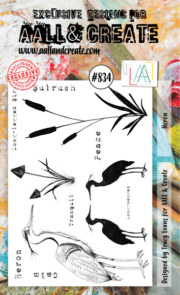 AALL & Create, #834, Heron, A6 Clear Stamps, Designed by Tracy Evans