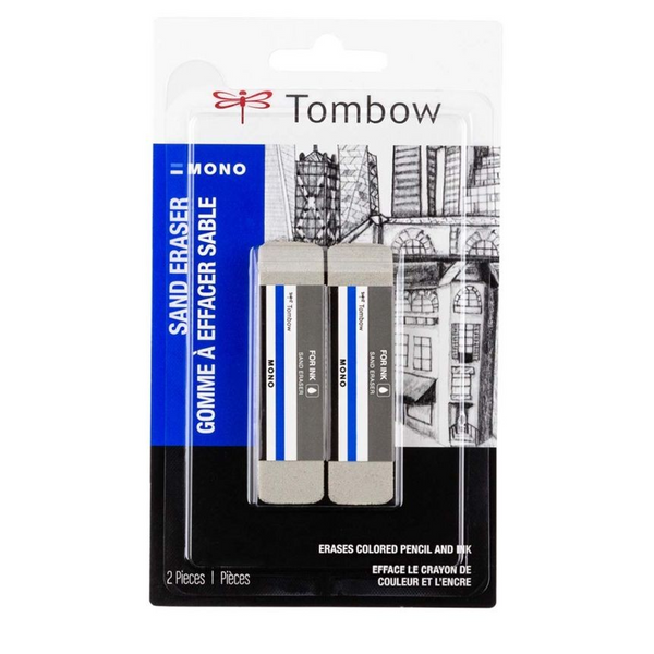 Tombow, MONO Sand Eraser 2/Pkg, For Ink/Colored Pencil Eraser (67304)