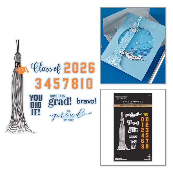 Spellbinders Press + Foil Plate & Die Set, Classic Mouse, Graduation Sentiments (BP-358)