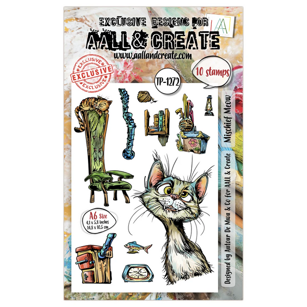 AALL & Create, #TP-1272, Mischief Meow, A6 Photopolymer Clear Stamp Set, Designed by Autour De Mwa & Co